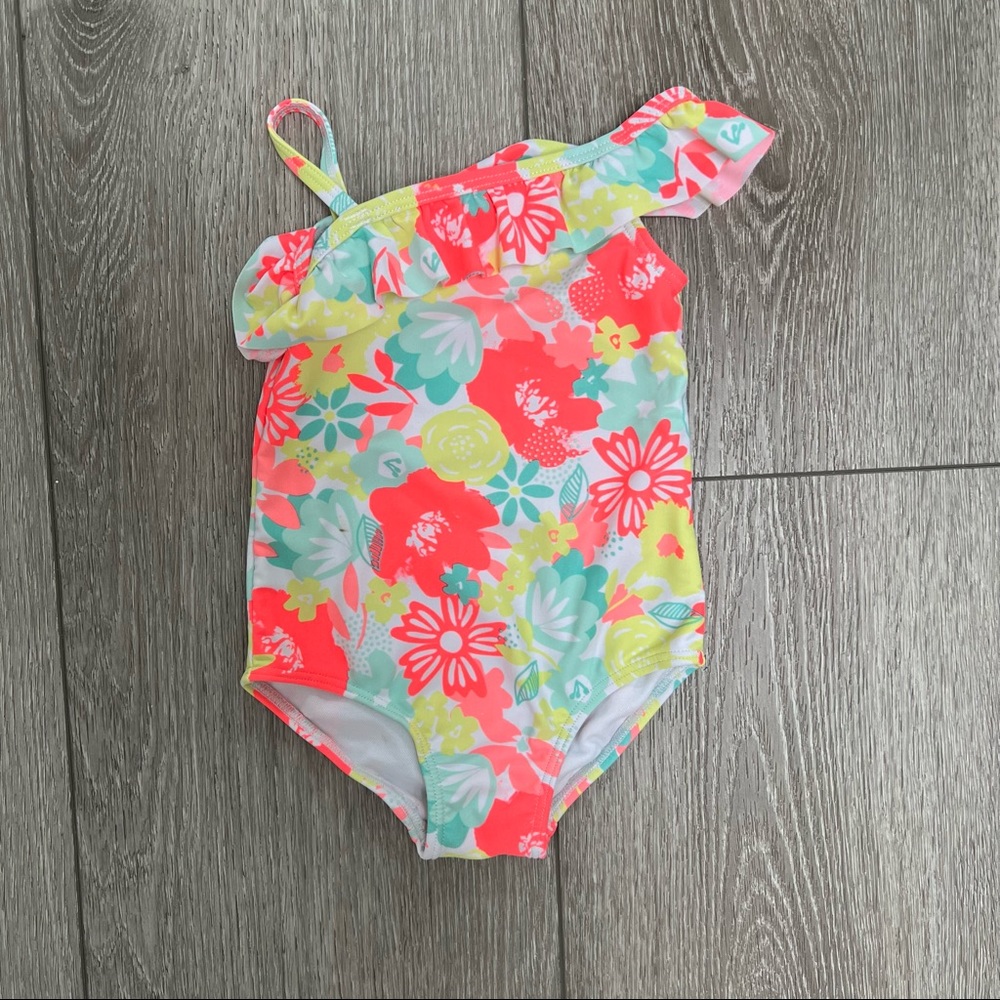 CARTERS RUFFLED SHOULDER ONE PIECE SWIMSUIT FLORAL 12MO